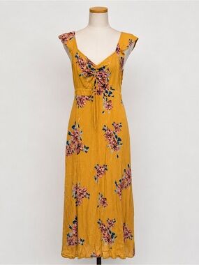 Mustard Maxi Dress with Pink Floral Print